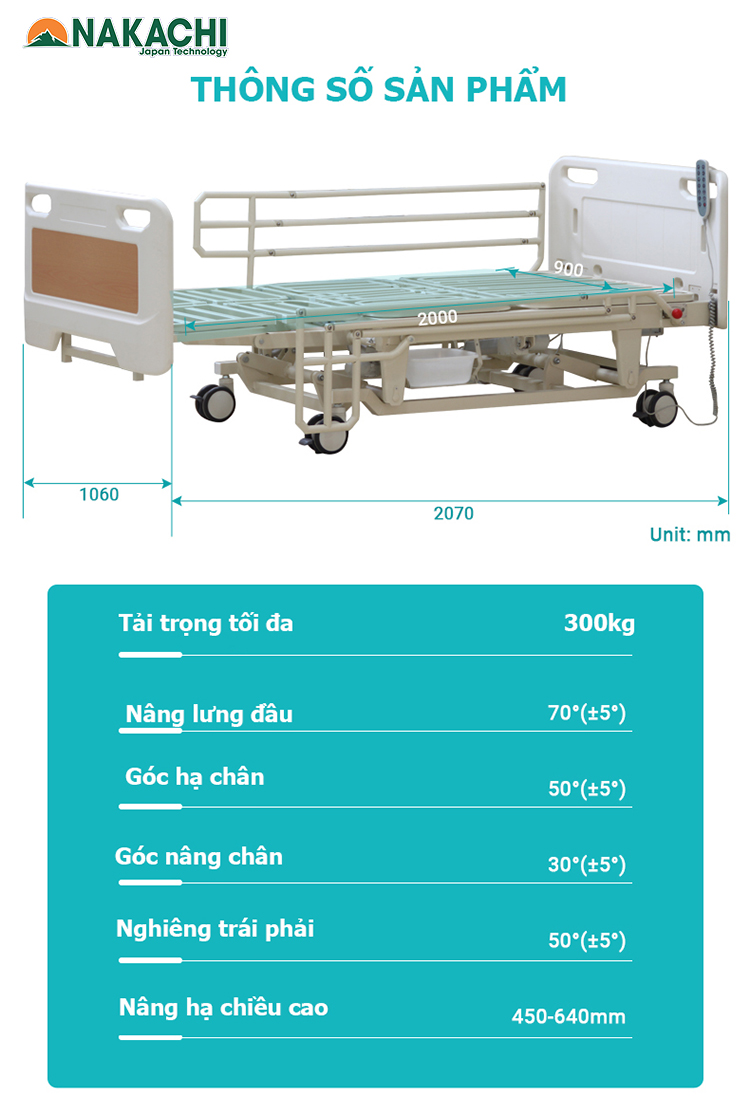  Giường Y Tế Đa Nâng Hạ Chiều Cao Nakachi NC-BVH07
